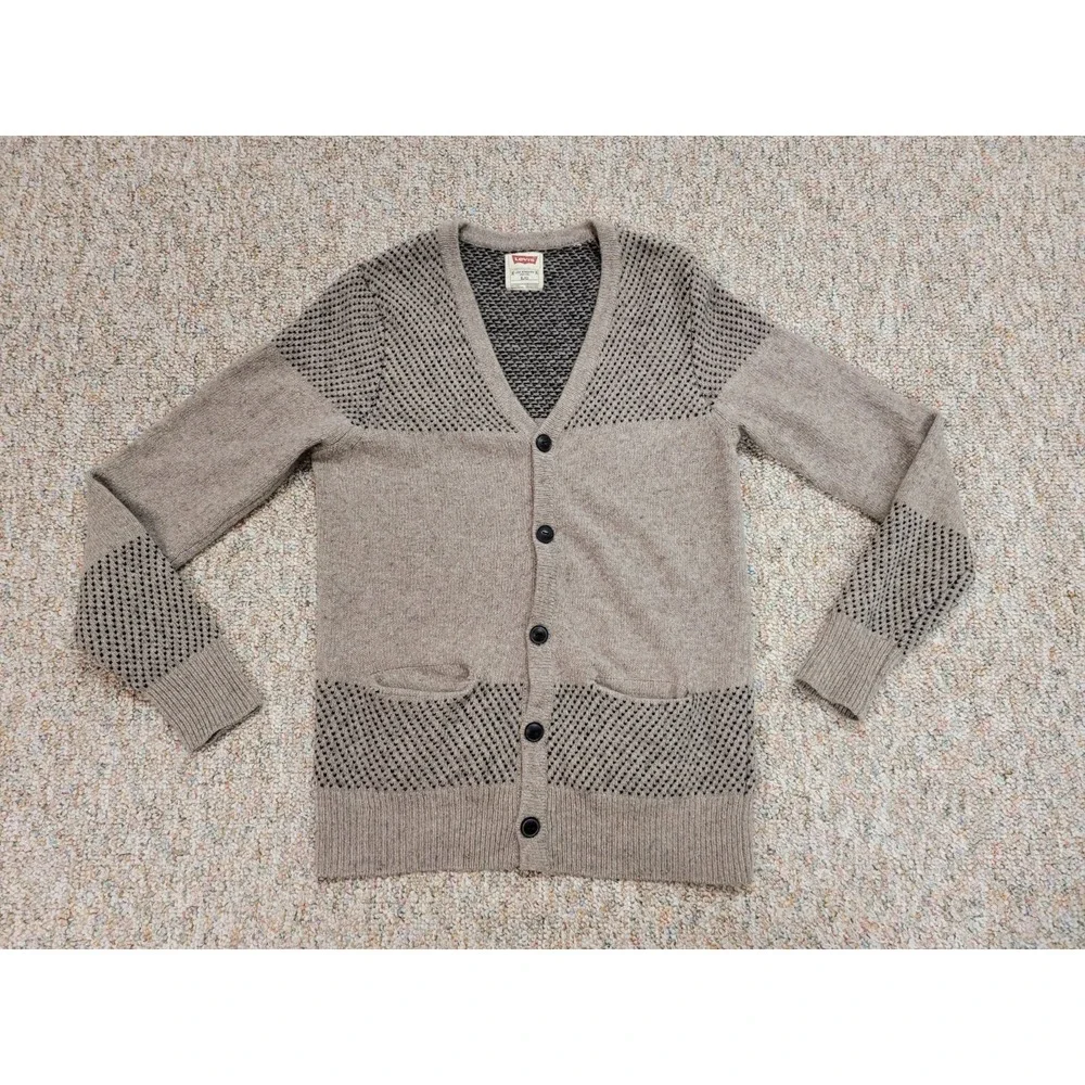Levis Sweater Mens Large Oatmeal Lambs Wool Blend Button Up Cardigan Cabin Lodge